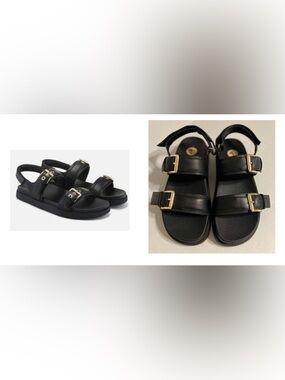 Madden Girl Sprittz Double Buckle Strap Flat Sandals Platform Gold Accents